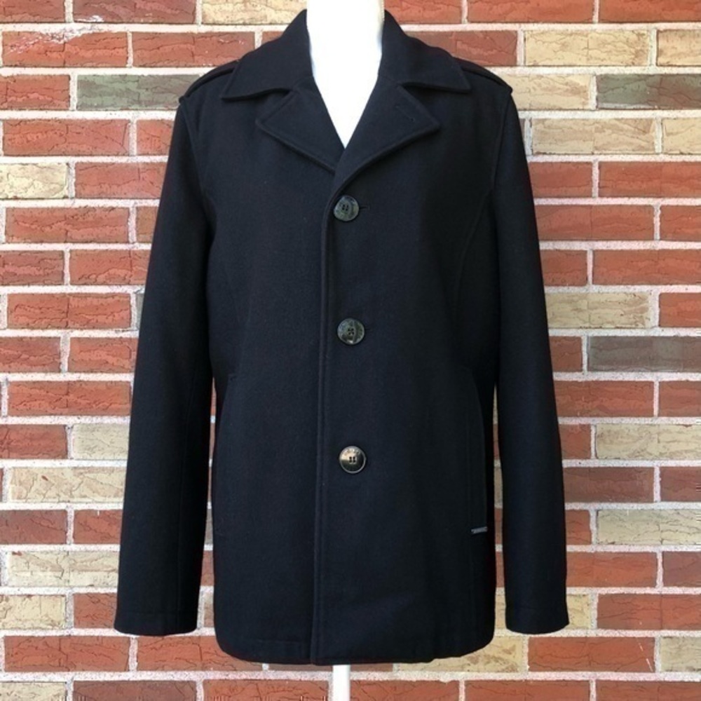 Guess Single Breasted Three Button Black Long Sleeve Wool Coat 🧥